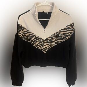 Animal Print Quarter Zip Cropped Sweatshirt